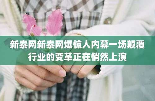 新泰网新泰网爆惊人内幕一场颠覆行业的变革正在悄然上演