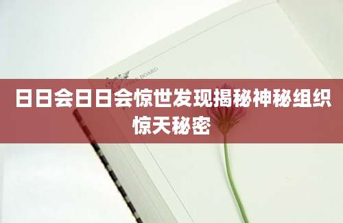 日日会日日会惊世发现揭秘神秘组织惊天秘密