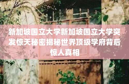 新加坡国立大学新加坡国立大学突发惊天秘密揭秘世界顶级学府背后惊人真相
