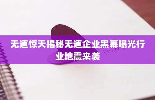无道惊天揭秘无道企业黑幕曝光行业地震来袭