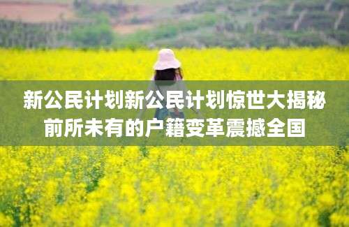 新公民计划新公民计划惊世大揭秘前所未有的户籍变革震撼全国